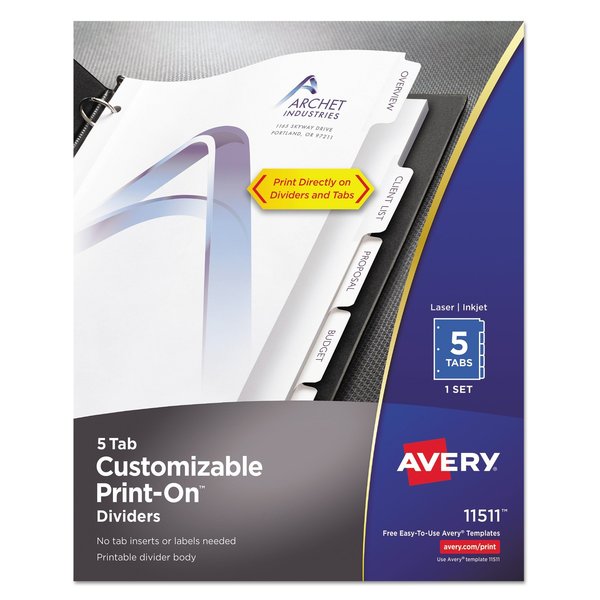 Avery Dennison Print-On Tab Divider, Pk5 11511